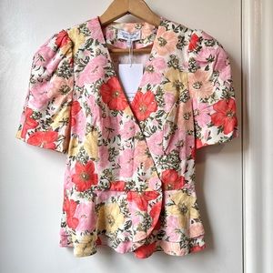 Nwt “& Other Storie” Linen-Tencel Puffed Sleeve Peplum Top